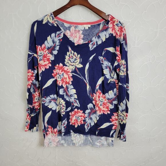 GAP Tops - GAP Womens Blouse Size Small Blue Floral Pattern Y2K Long Sleeves Crew Neck